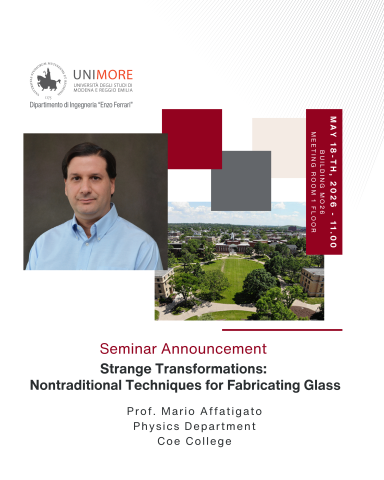 Il Prof. Affatigato terrà il seminario:  Strange Transformations: Nontraditional Techniques for Fabricating Glass